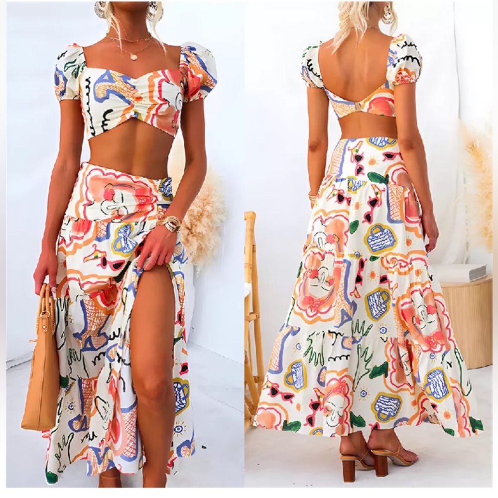 Tropical & Festive  2-Piece Skirt Set  NWOT size L
